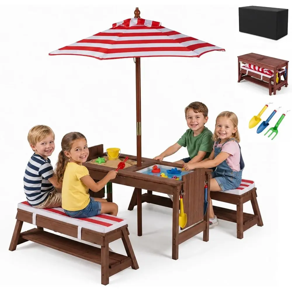 Gardening Tools For Toddlers - Table de pique-nique 4-en-1 en bois